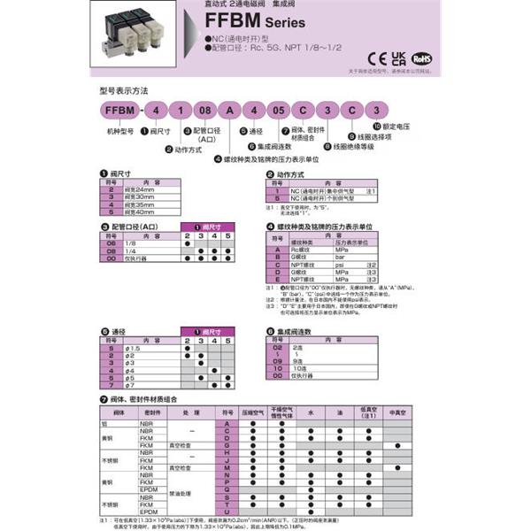 CKD喜開理多種流體直動式2通電磁集成閥FFBM-2100CS02AA1
