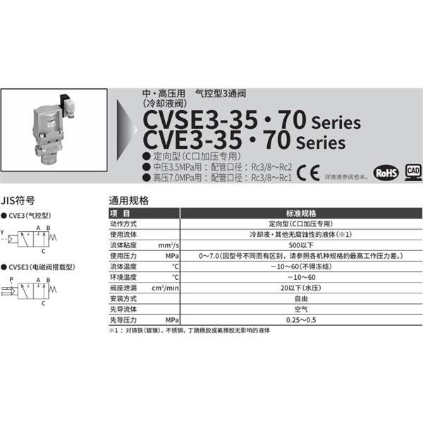 CKD喜開理中?高壓用氣控式3通閥CVE3-15A-70-0