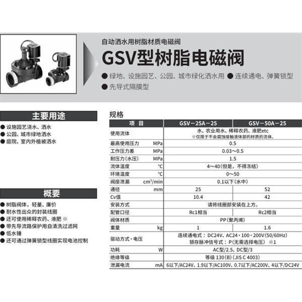 CKD喜開理自動灑水用樹脂制電磁閥GSV-50A-25P-AC24V