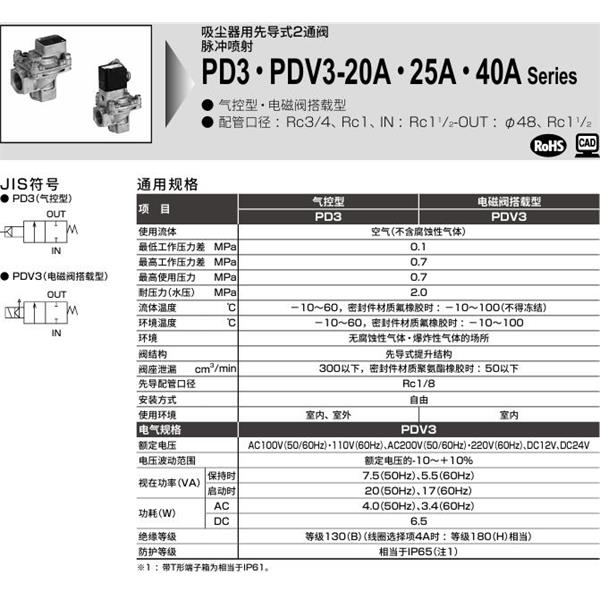 CKD喜開理脈沖噴射閥PD3-40A·RC