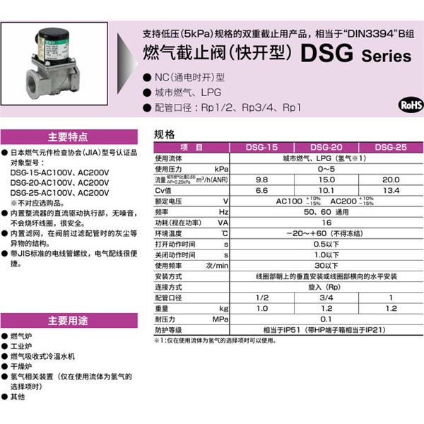 CKD喜開理氣體遮蔽閥（快開型）DSG-20-AC100V