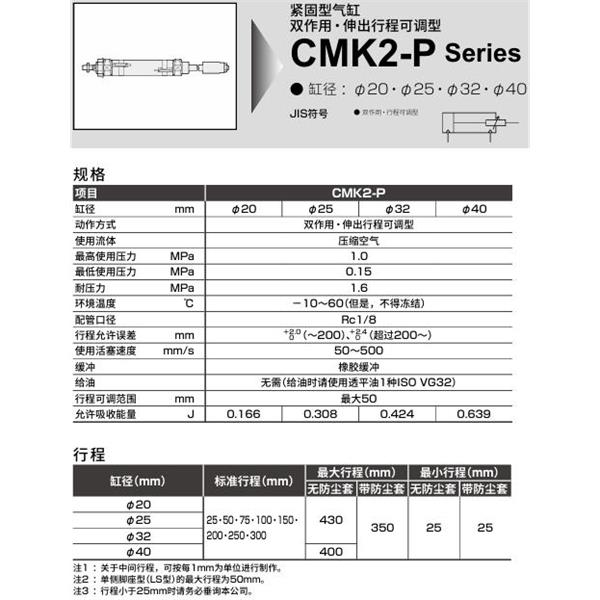 CKD喜開理緊固型氣缸CMK2-P-TA-25-400-50-F-B2