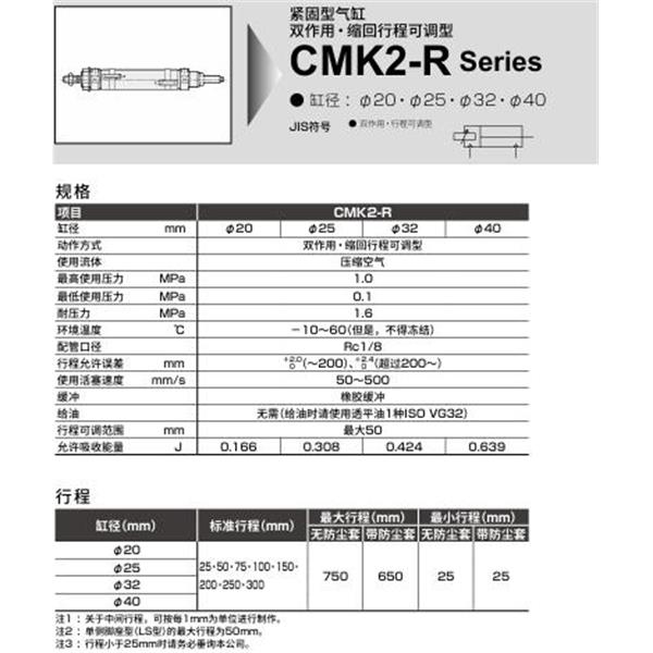 CKD喜開理緊固型氣缸CMK2-R-FB-32-50-25-T0H-R-J-I