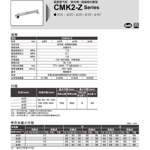 CKD喜開理緊固型氣缸CMK2-Z-FB-25-100-T0H-R-JI