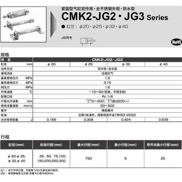 CKD喜開理緊固型氣缸CMK2-JG2-CC-40-50-I