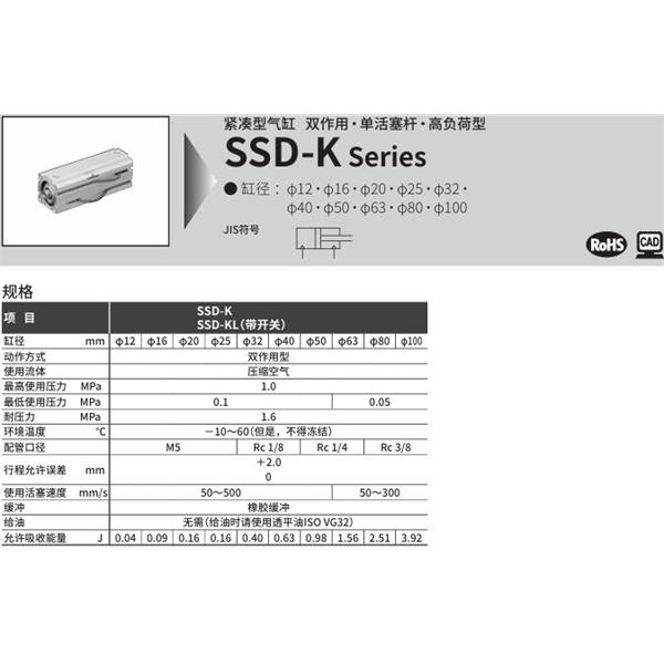 CKD喜開(kāi)理超級(jí)緊湊型氣缸SSD-KL-12-5-T0H-R-N-LB-I