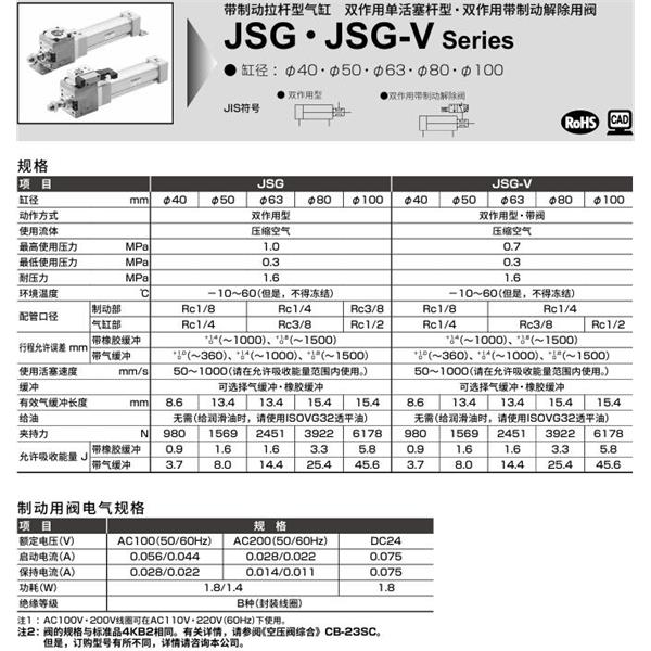 CKD喜開理帶制動拉桿型氣缸JSG-V-TA-63B-100-T2H-D-JI
