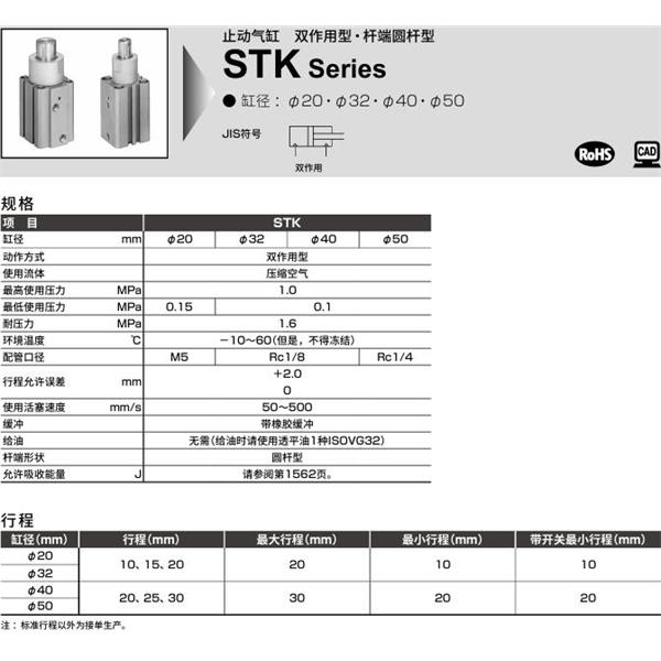 CKD喜開理止動氣缸STK-MY1-50-20-T0H-R-N11