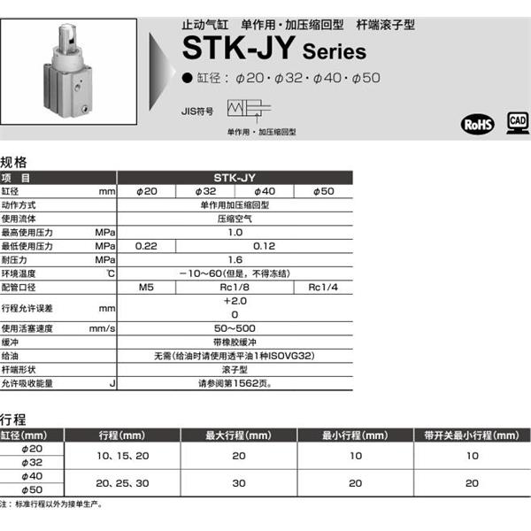 CKD喜開理止動氣缸STK-MY1-50-20-T0H-R-N11