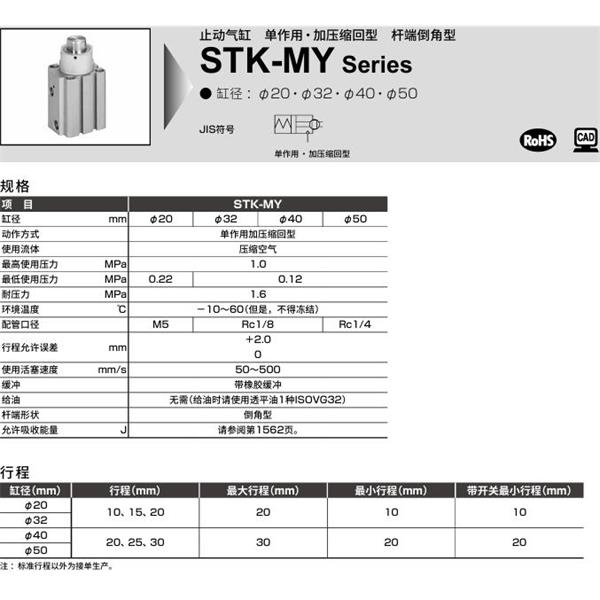 CKD喜開理止動氣缸STK-MY1-50-20-T0H-R-N11