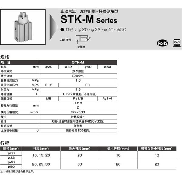 CKD喜開理止動氣缸STK-MY1-50-20-T0H-R-N11