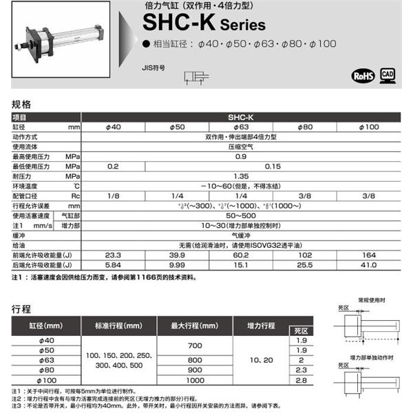 CKD喜開理倍力氣缸SHC-K-L2-TA-100N-100-20-H0-R-SI