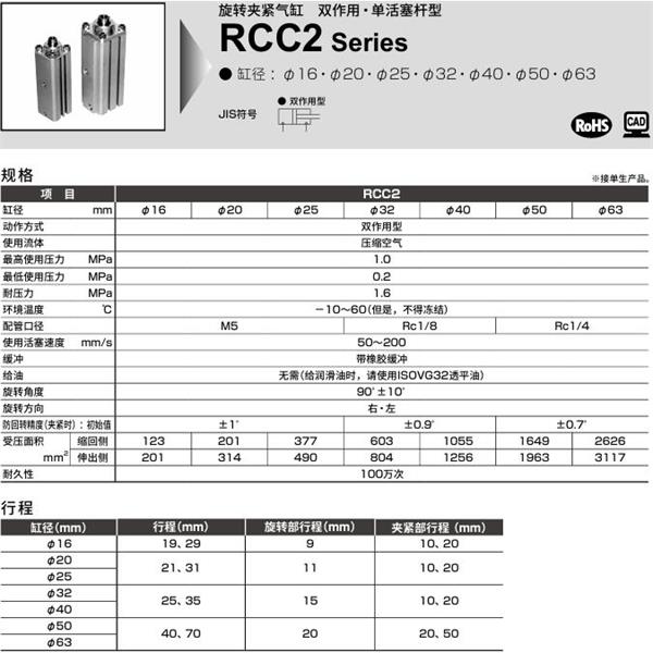 CKD喜開理旋轉夾緊氣缸RCC2-00-40-35-R