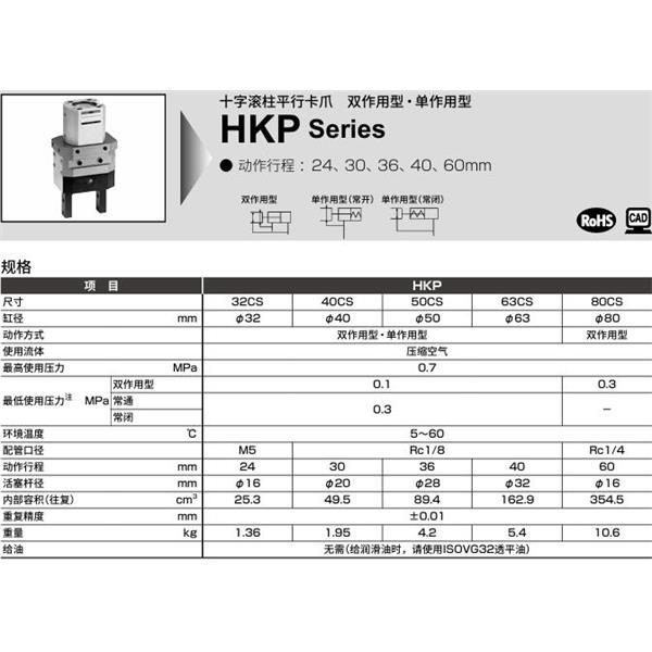 CKD喜開理十字滾柱平行卡爪HKP-63CS-G