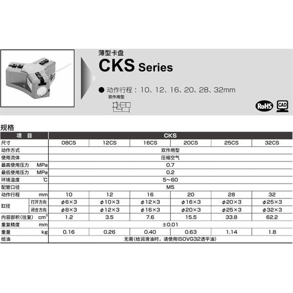 CKD喜開理薄型卡盤CKS-12CS