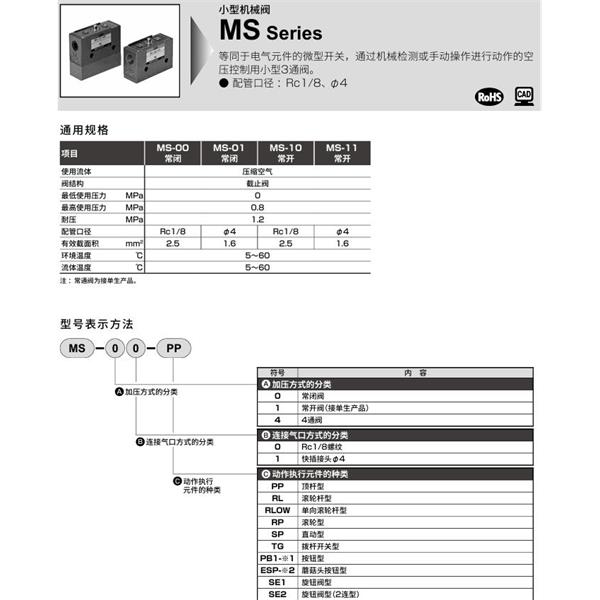 CKD喜開理機械閥MS-10-SE2