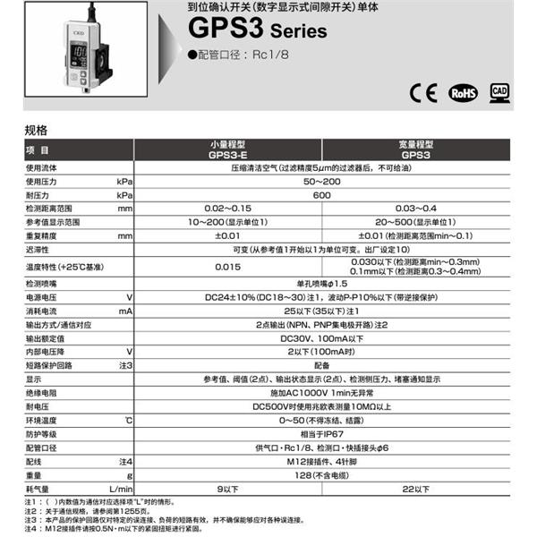 CKD喜開理數字顯示式間隙開關UGPS3-5NR-TJ-KA